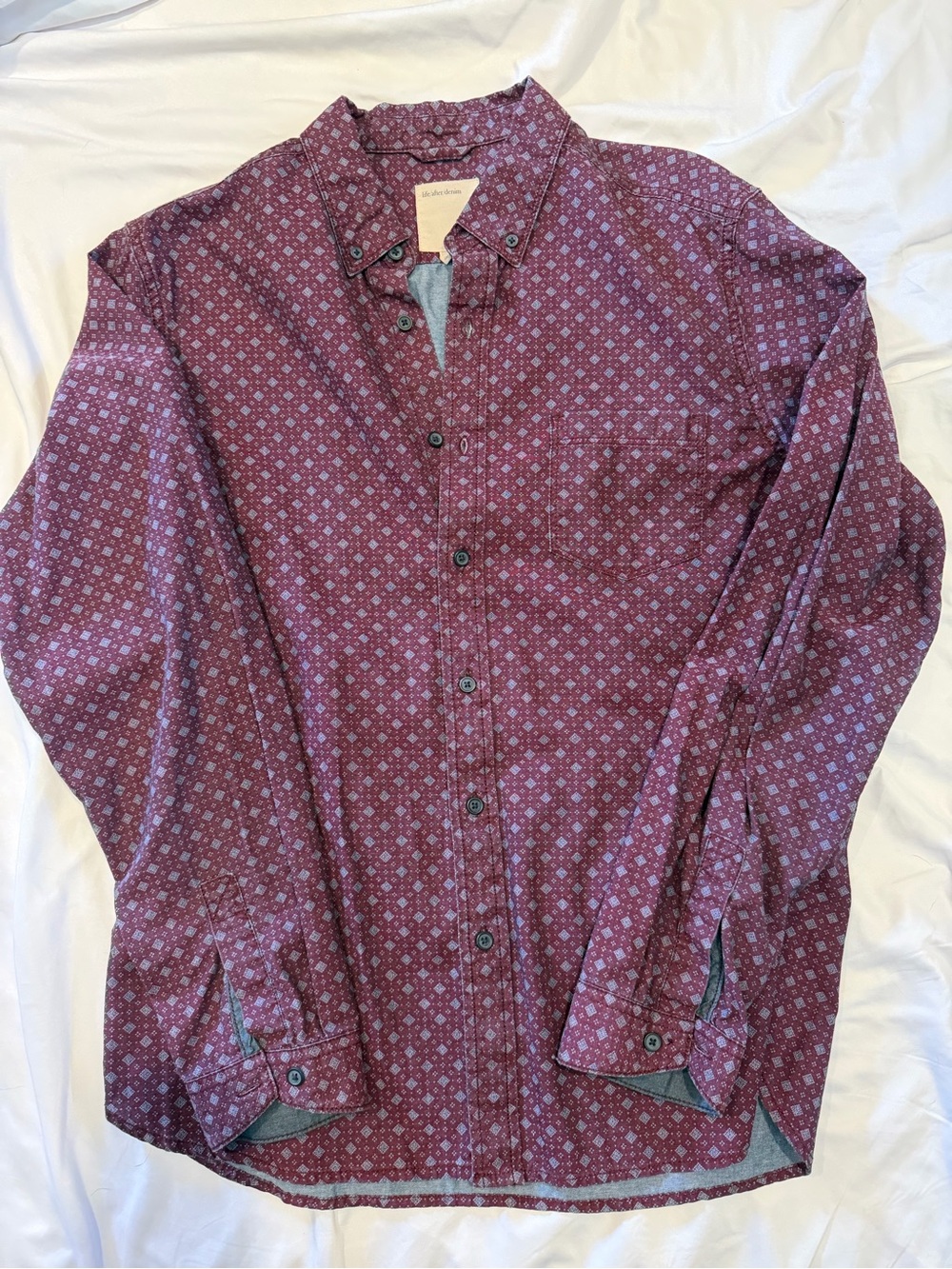 Life After Denim Maroon Burgundy Selvedge Denim Button-Down Shirt